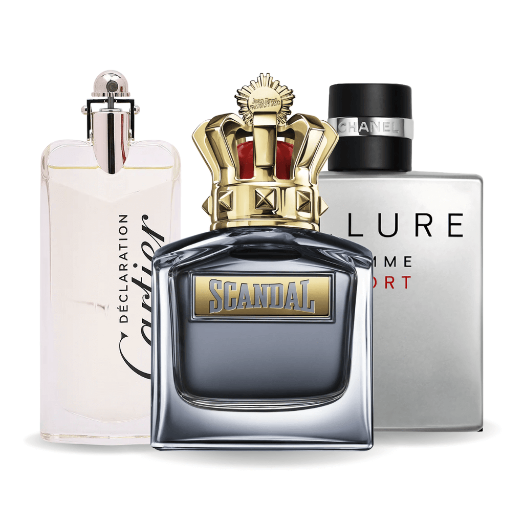 Combo de 3 perfumes Allure Homme Sports, Jean Paul Gaultier Scandal, Cartier Declaration 100ml